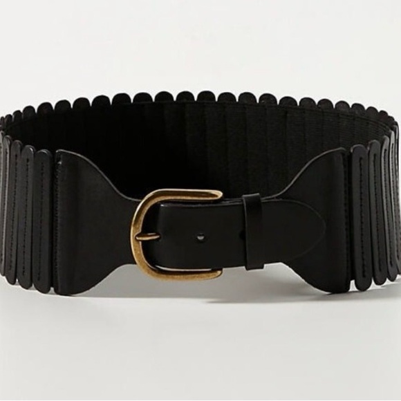 Anthropologie Tabitha Tall Leather Corset Belt Black Elastic